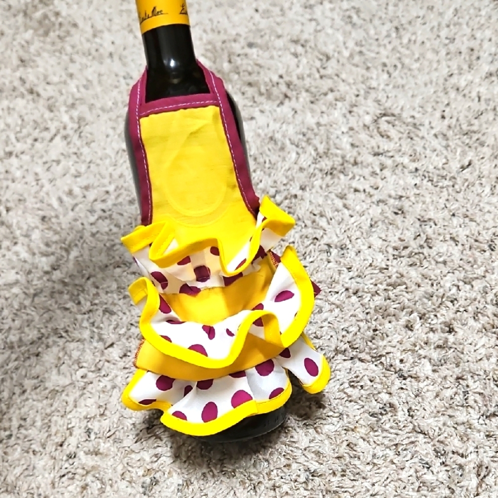 Flamenco Yellow and Purple Polka Dot Wine Bottle Cover/Apron
